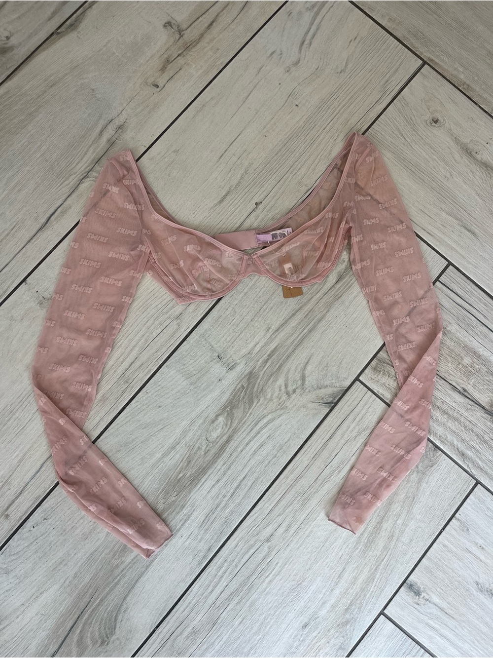 Skim Sheer Long-Sleeve Mesh Bralette - Blush Pink NWT